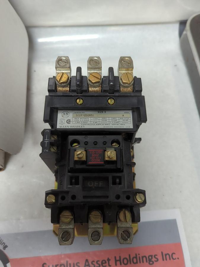 Used ALLEN BRADLEY,500F-C0D930,SIZE 2 CONTACTOR SERIES A PRE-OWNED