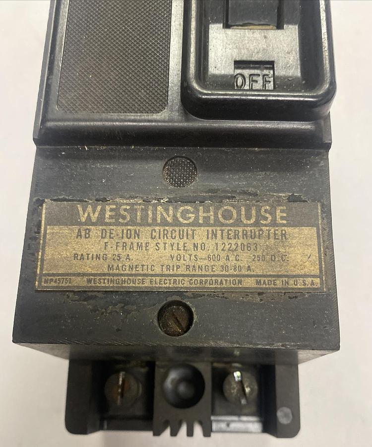 Used Westinghouse,AB DE-ION,Circuit Interrupter 25A 600V
