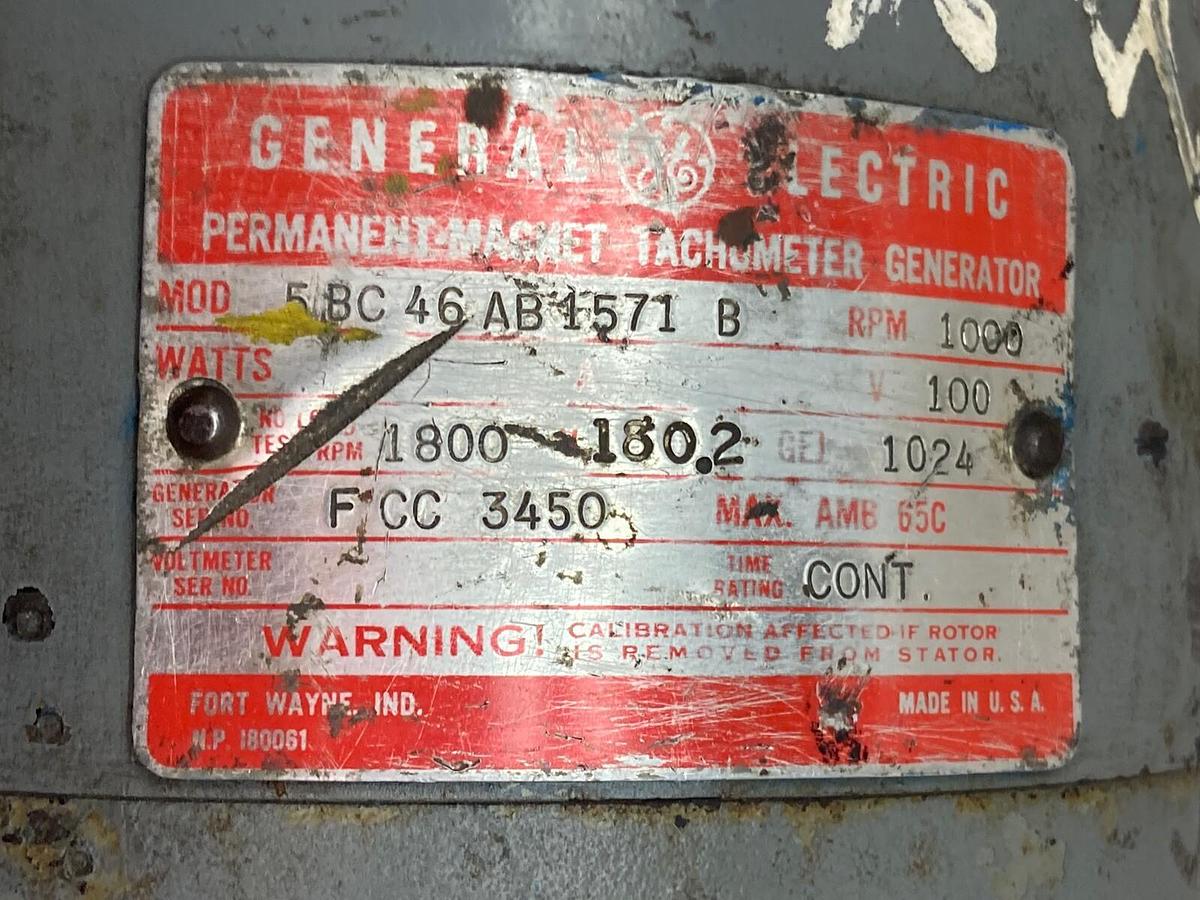 Used General Electric,5BC46AB1571B,Tachometer Generator 1000rpm 100v