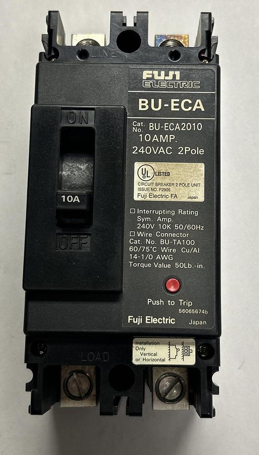 Used FUJI ELECTRIC,BU-ECA2010,CIRCUIT BREAKER 10A 240V 2P