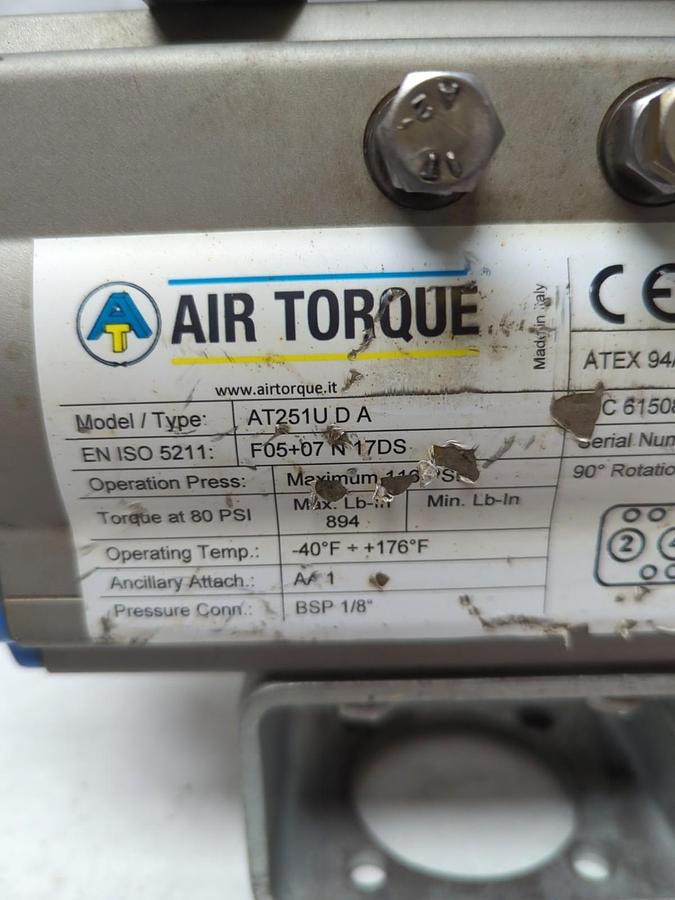 Used KLINGER,AT251U D A,AIR TORQUE PNEUMATIC ACTUATOR EPP2101-057 PRE-OWNED