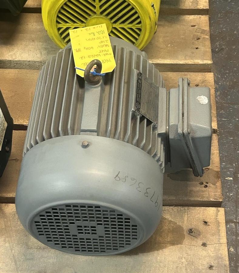 Used WORLDWIDE ELECTRIC,WWE2-12-184T,MOTOR 2HP 230/460V 1170RPM 3PH 184T FRAME