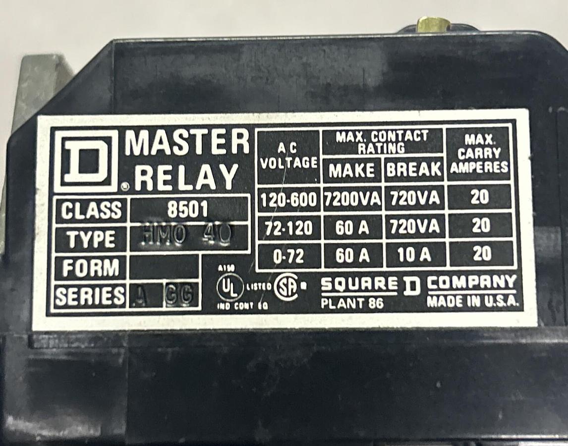 Used SQUARE D,8501-HM0-40,MASTER RELAY