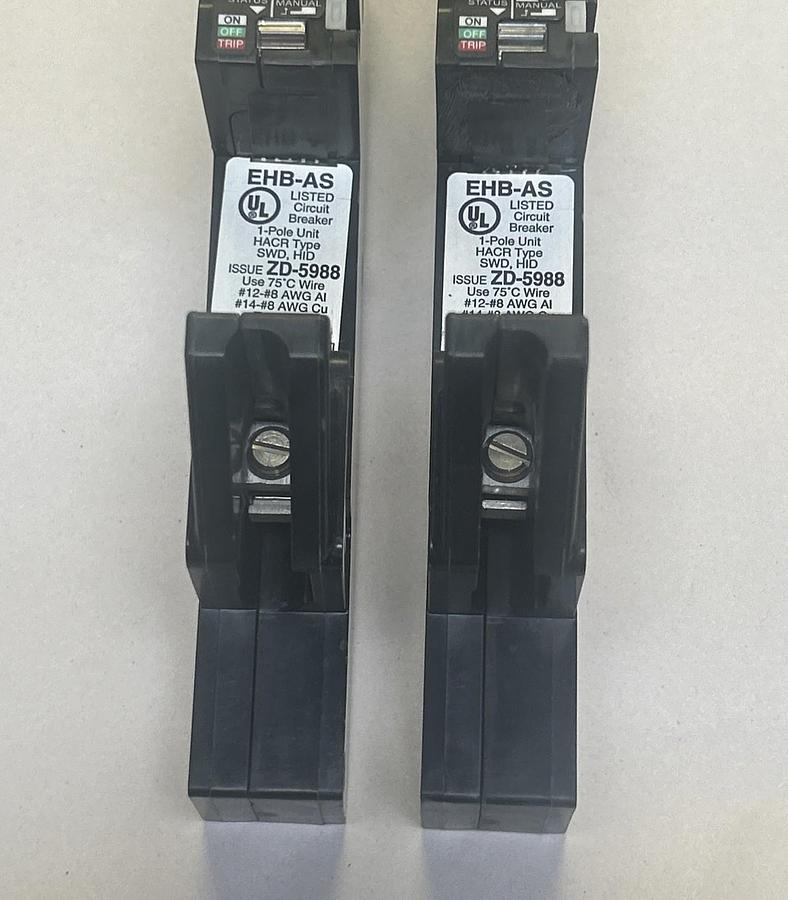 Used SQUARE D,EHB14020AS,REMOTE CONTROLLED CIRCUIT BREAKER 20A 277V 1P LOT OF 2