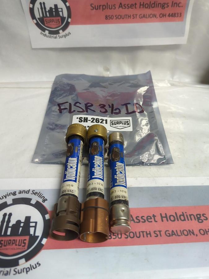 Used LITTELFUSE,FLSR3-1/2ID,INDICATOR 3-1/2 AMP FUSE LOT OF 3 (2-HAVE REDUCERS)