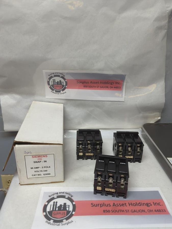 Used SIEMENS,Q3090,CIRCUIT BREAKER 90 AMP 3-POLE LOT OF 3 PRE-OWNED