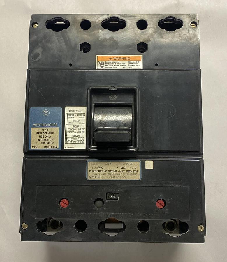 WESTINGHOUSE,RJ2125,CIRCUIT BREAKER 125A 600V 2P NOS