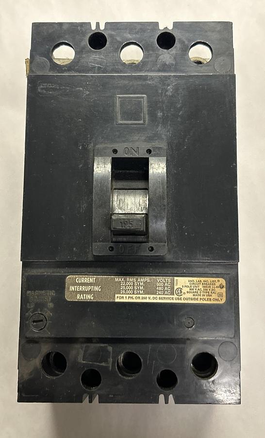 Used SQUARE D,KAL36125,CIRCUIT BREAKER 125A 600V 3P