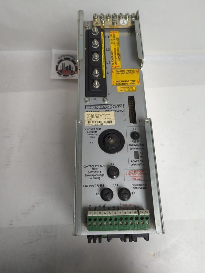 Used INDRAMAT,TVM 1.2-050-220/300-W0/220/380,A.C. SERVO POWER SUPPLY NO COVER/PLATE