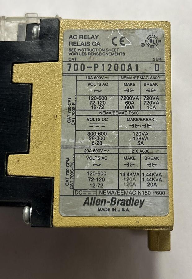 Used ALLEN BRADLEY,700-P1200A1,AC RELAY
