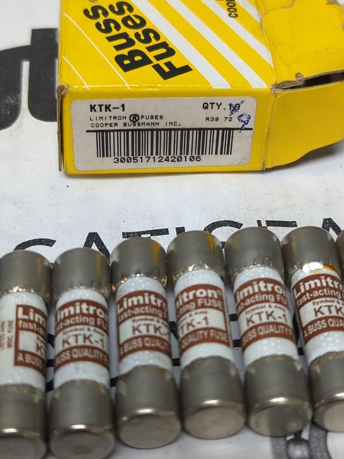 COOPER BUSSMANN,KTK-1,LIMITRON 1 AMP FUSES BOX OF 9 NEW
