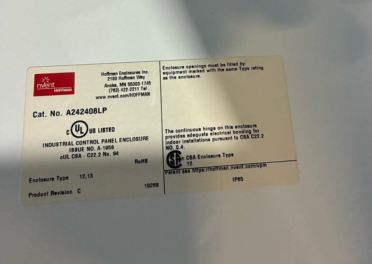 nVENT HOFFMAN,A242408LP,METAL CONTROL PANEL ENCLOSURE 24"X24"X8"