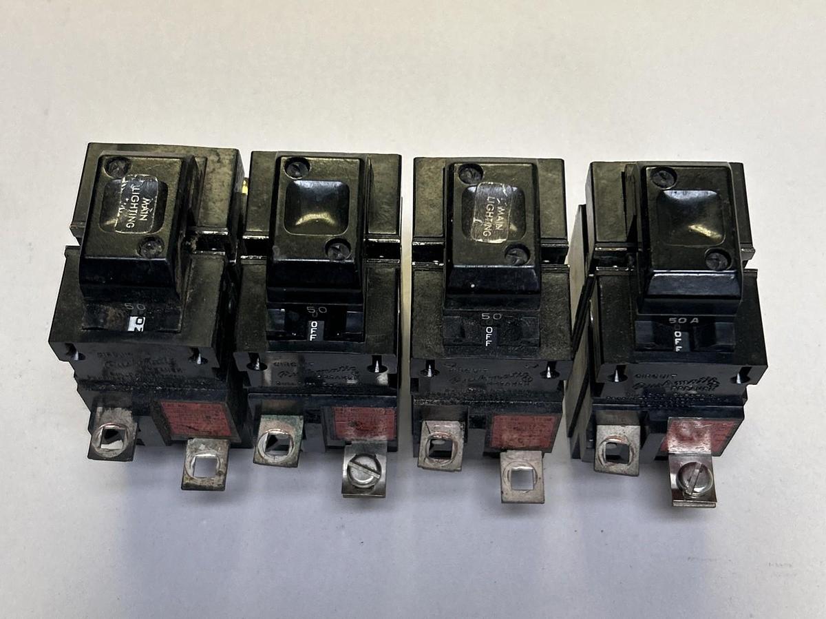 Used BULLDOG ELECTRIC,31250,PUSHMATIC CIRCUIT BREAKER 50A 120/240V 2P LOT OF 4
