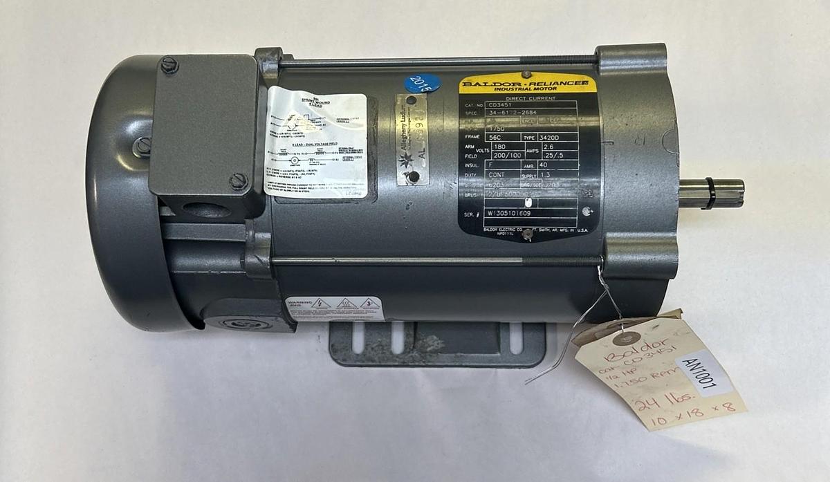 Used BALDOR,CD3451,DC INDUSTRIAL MOTOR 1/2HP 1750RPM 180VDC 56C FRAME