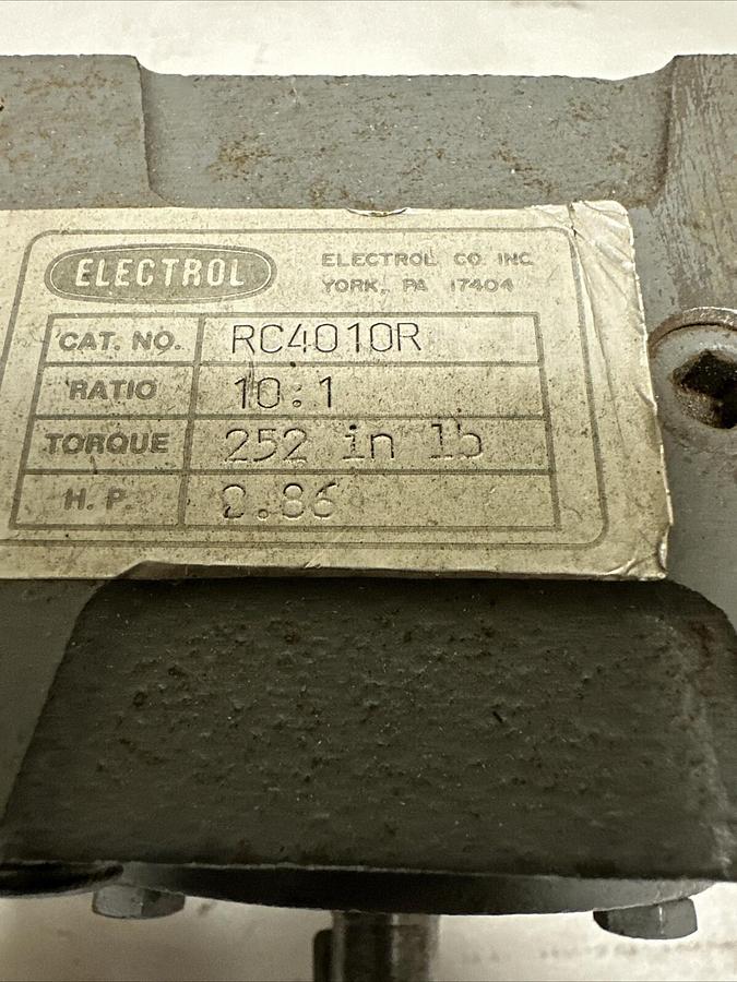 Electrol,RC4010R,10:1 .86 HP 252 in. lb Torque Right Angle Gear Reducer  (G023)