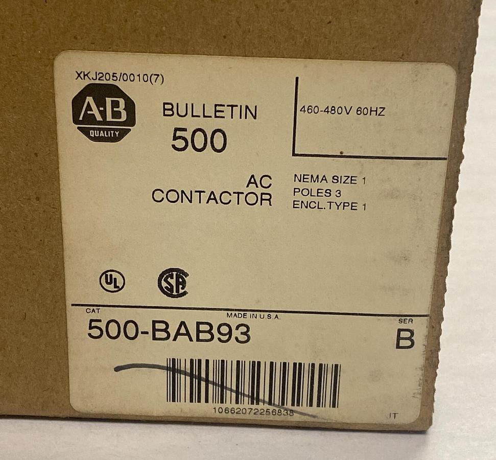 Used Allen Bradley,500-BAB93,Series B AC Contractor New