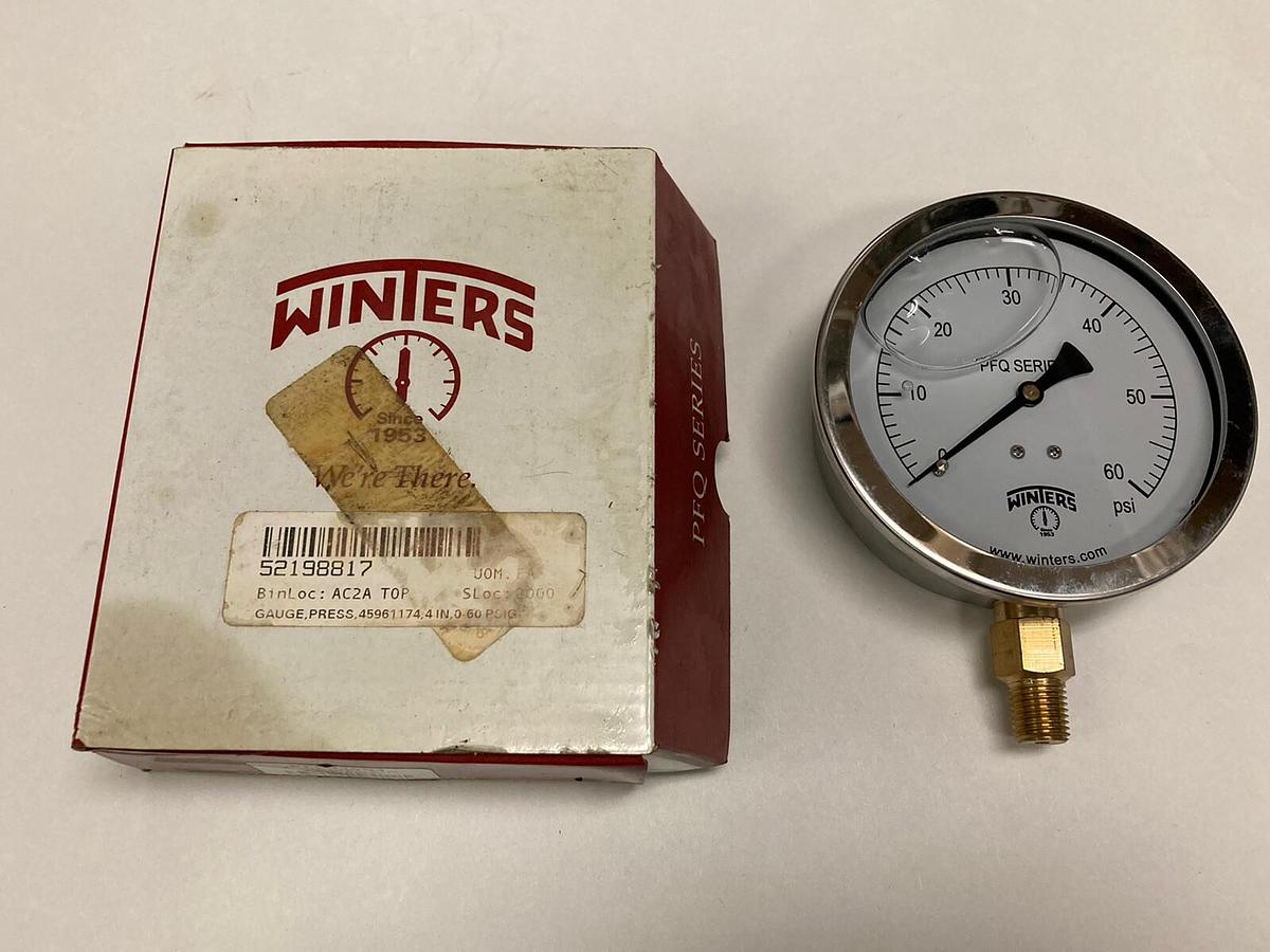 Winters Gauge,PFQ710R1,4 INCH Face SS Case 1/4 INCH NPT 0-60 PSI