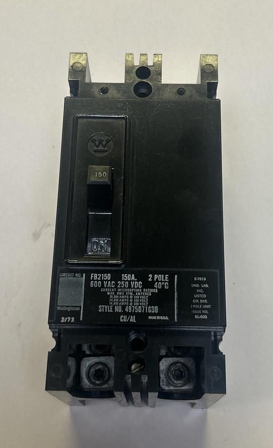 Used WESTINGHOUSE,FB2150,CIRCUIT BREAKER 150A 600V 2P