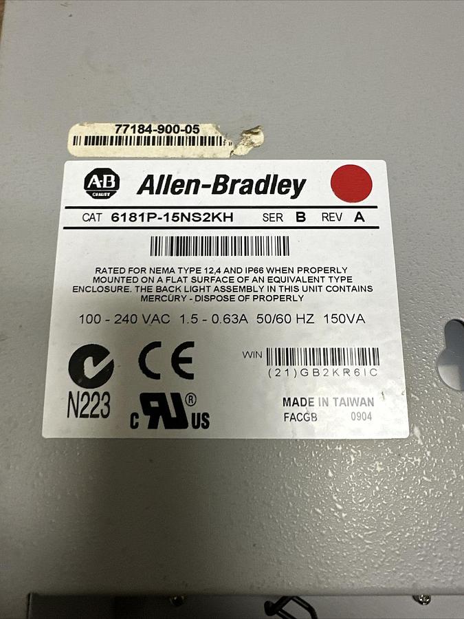 Used Allen Bradley,6181P-15NS2KH,Versa View 1500P