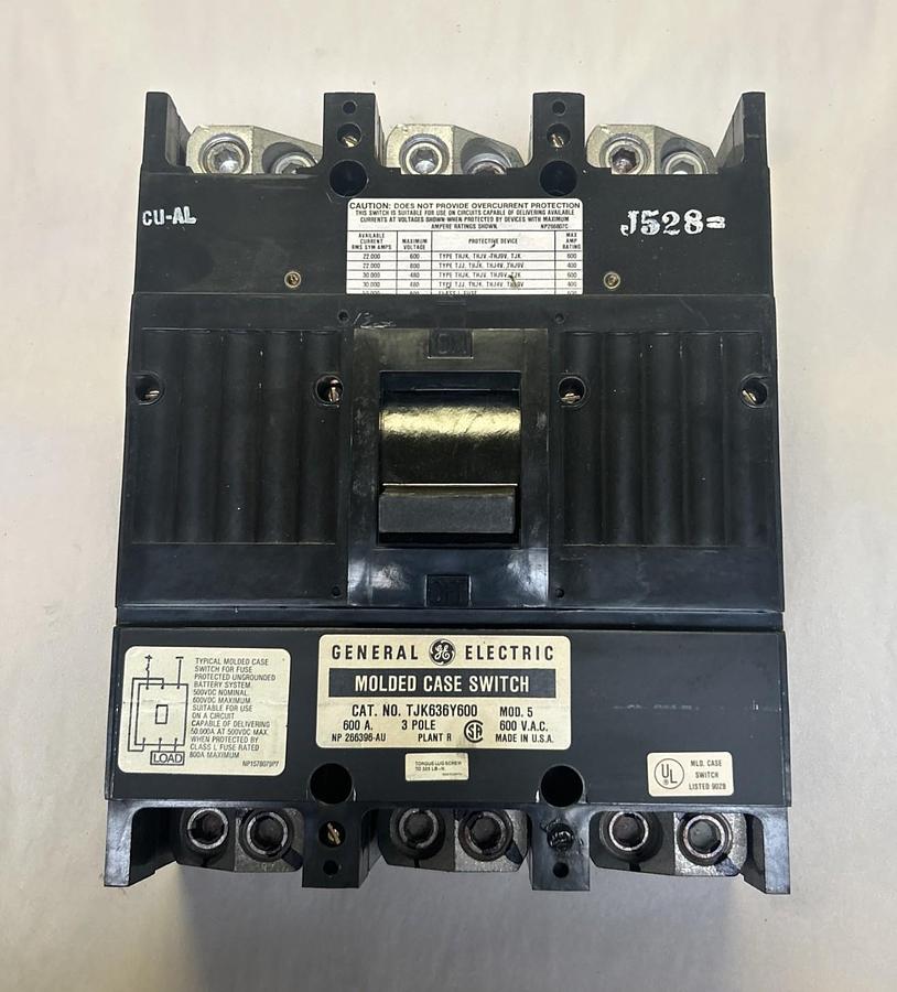 Used GENERAL ELECTRIC,TJK636Y600,CIRCUIT BREAKER 600A 600V 3P