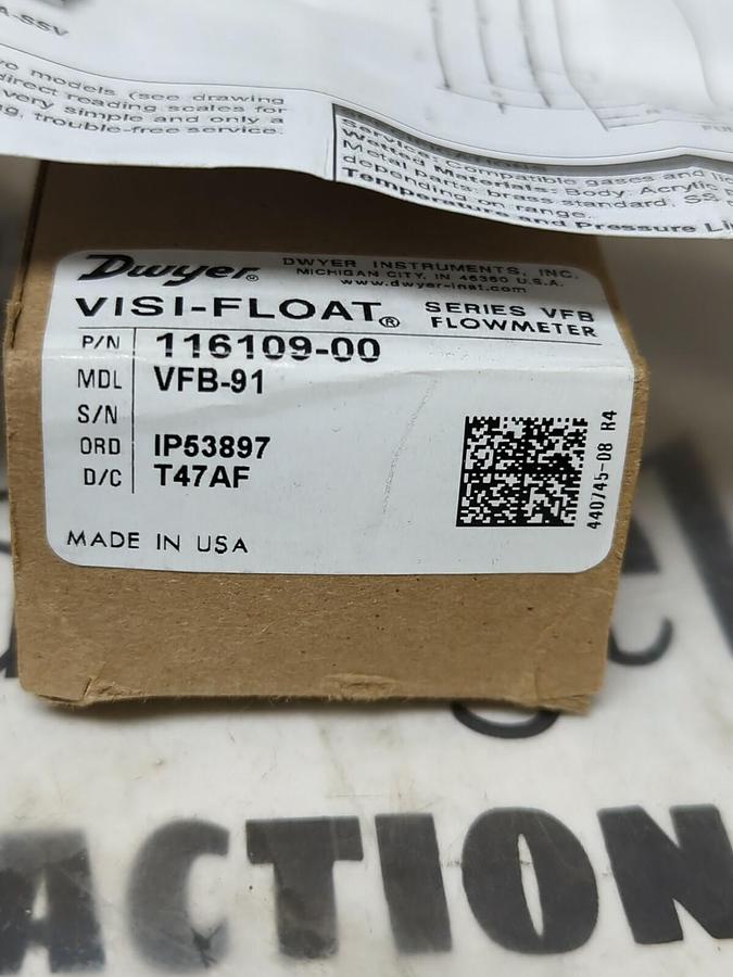 DWYER,VFB-91,FLOW METER 4 INCH SCALE 1-10 SCFH AIR NOS