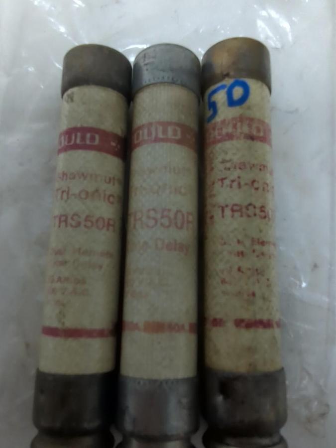 Used GOULD SHAWMUT,TRS-50R,TRI-ONIC 50 AMP FUSE LOT OF 3