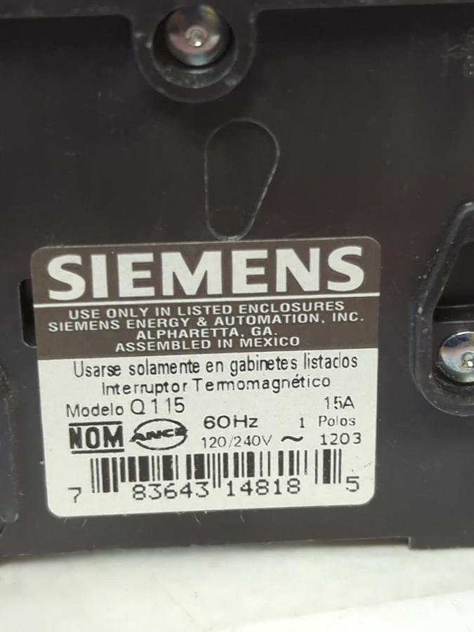 SIEMENS,Q115,CIRCUIT BREAKER 15 AMP 1-POLE BOX OF 12 NOS