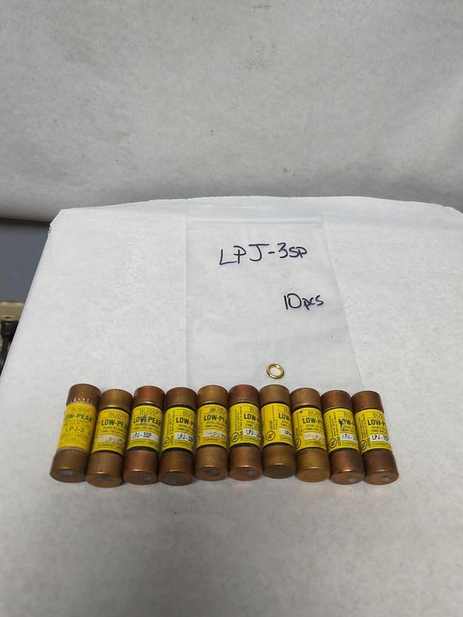 Used COOPER BUSSMANN,LPJ-3SP,LOW-PEAK 3 AMP FUSES LOT OF 10 PRE-OWNED