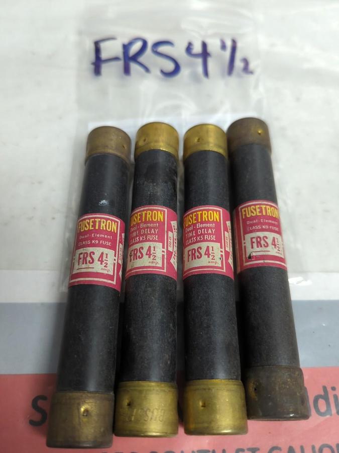 Used COOPER BUSSMANN,FRS-4-1/2,FUSETRON 4-1/2 AMP FUSE LOT OF 4 PRE-OWNED