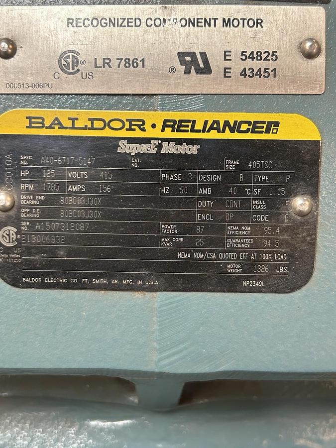 BALDOR,405TSC,SUPER-E MOTOR 125HP 415V 1765RPM 3PH 405TSC FRAME