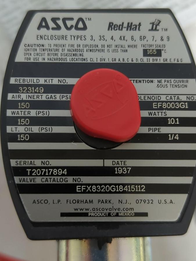 ASCO RED-HAT,EFX8320G18415112,1/4 INCH SOLENOID VALVE NEW