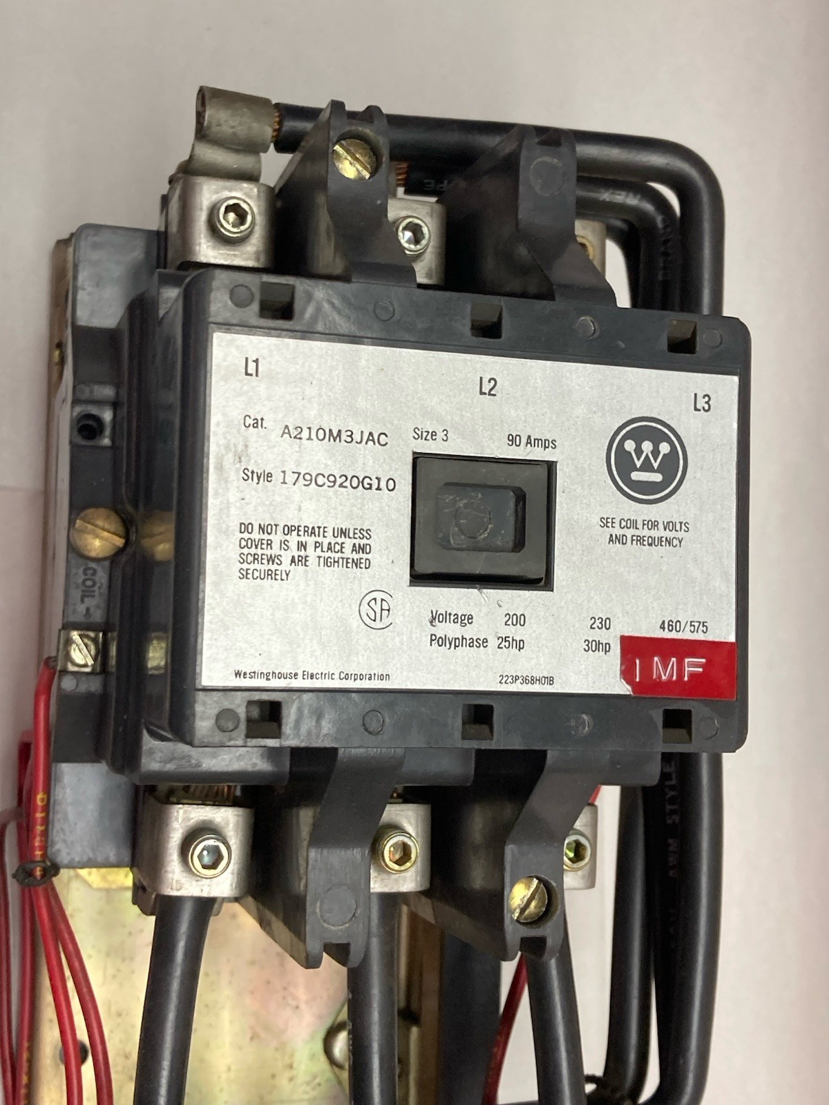 Used Westinghouse,179C920G10,Size 3 Motor Contactor 90A 200V