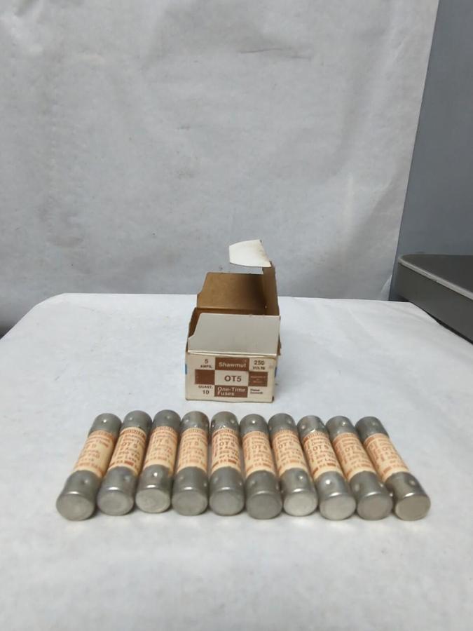 GOULD SHAWMUT,OT5,ONE TIME 5 AMP 250V FUSES BOX OF 10 NOS