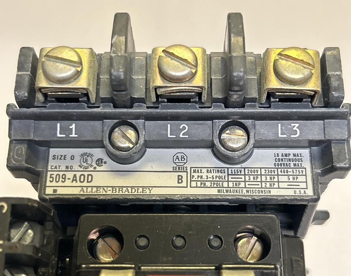 Used ALLEN BRADLEY,509-AOD,NON-REVERSING STARTER SIZE 0 18A 600V