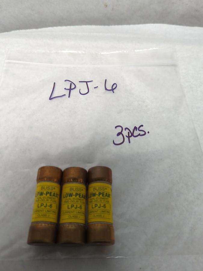 Used COOPER BUSSMANN,LPJ-6,LOW-PEAK 6 AMP FUSES LOT OF 3 PRE-OWNED