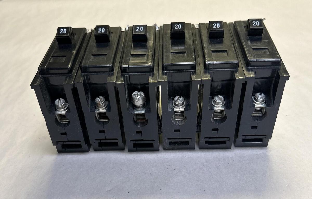 Used CUTLER-HAMMER,QBHW1020,CIRCUIT BREAKER 20A 120/240V 1P LOT OF 6