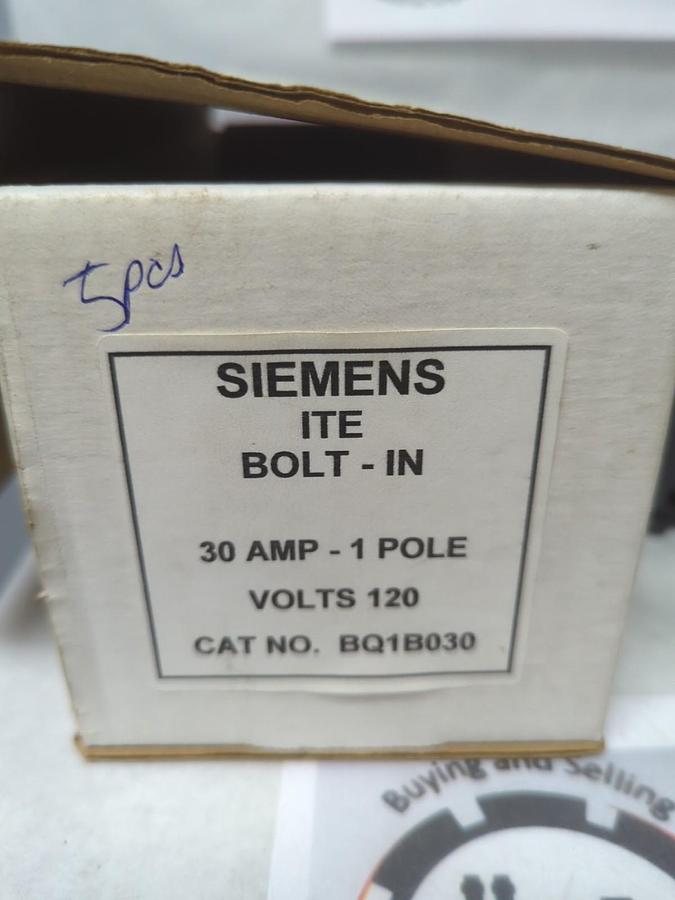 Used SIEMENS,BQ1B030,CIRCUIT BREAKER 30 AMP 1-POLE LOT OF 5 PRE-OWNED