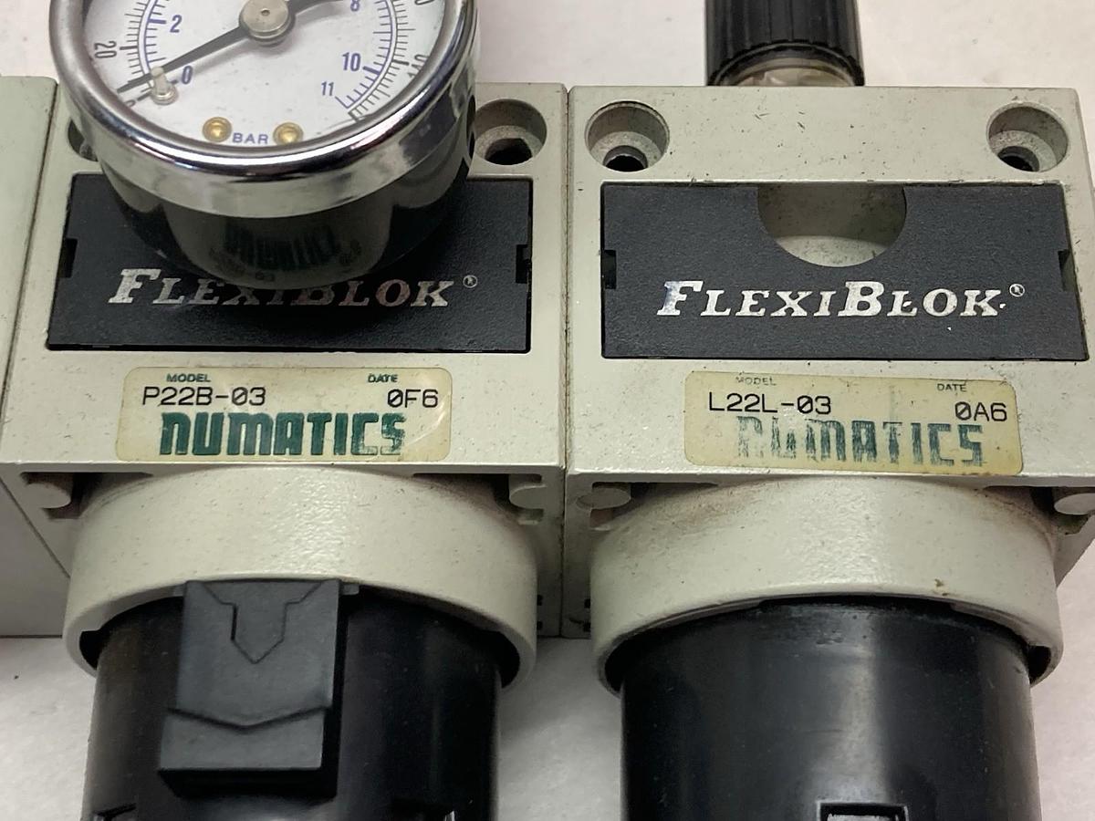 Used Numatics,P22B-03 and L22L-03,Flexiblok Pneumatic Filter Regulator Assembly