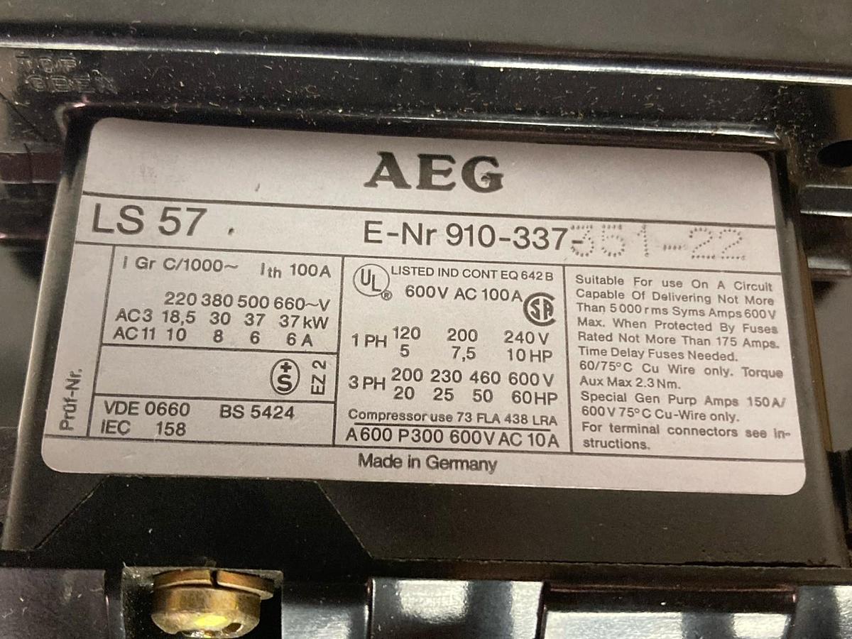 AEG,E-Nr910-337-351-22,Contactor LS 57 100A 600Vac