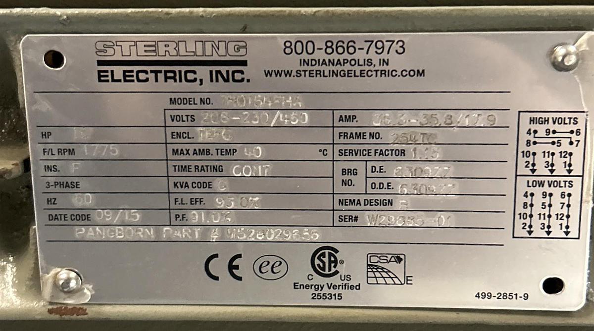 STERLING ELECTRIC,TH0154FHA,MOTOR 15HP 1775RPM 208-230/460V 3PH 254TC FRAME