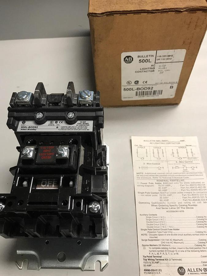 Allen Bradley,500L-BOD92,AC Lighting Contactor 30A 115V NEW