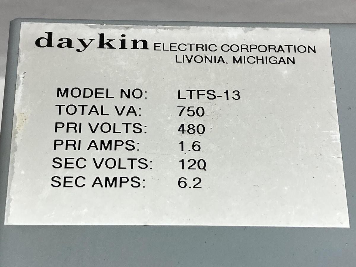 Used Daykin Electric,LTFS-13,Transformer Disconnect 750VA 480V 1.6A