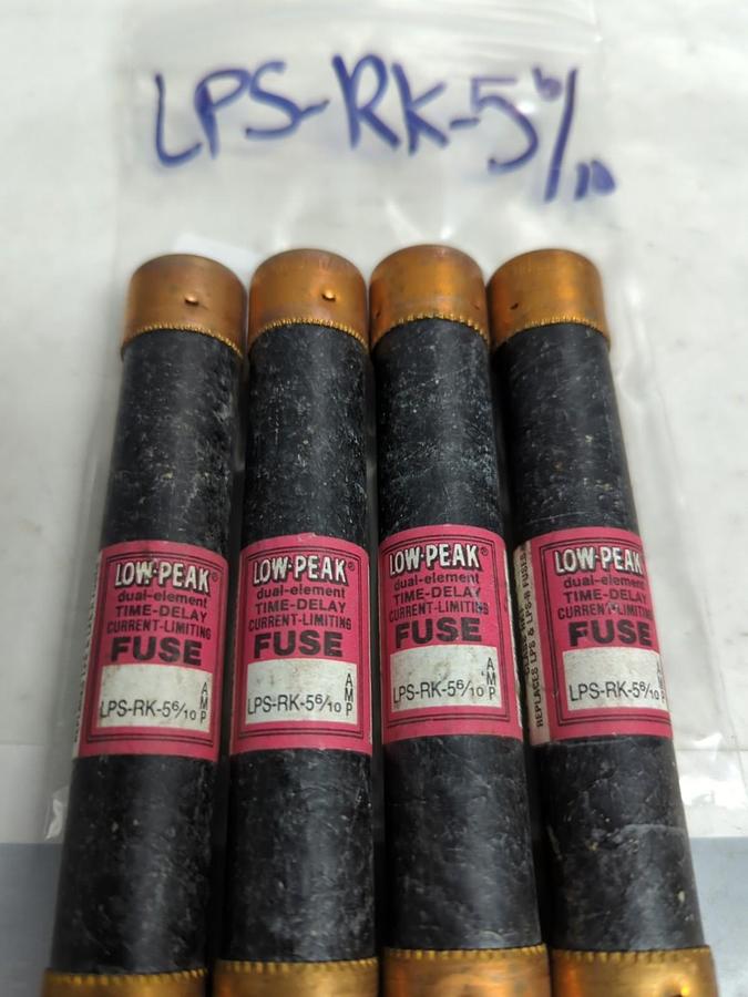 Used COOPER BUSSMANN,LPS-RK-5-6/10,LOW-PEAK 5-6/10 AMP FUSE LOT OF 4 PRE-OWNED