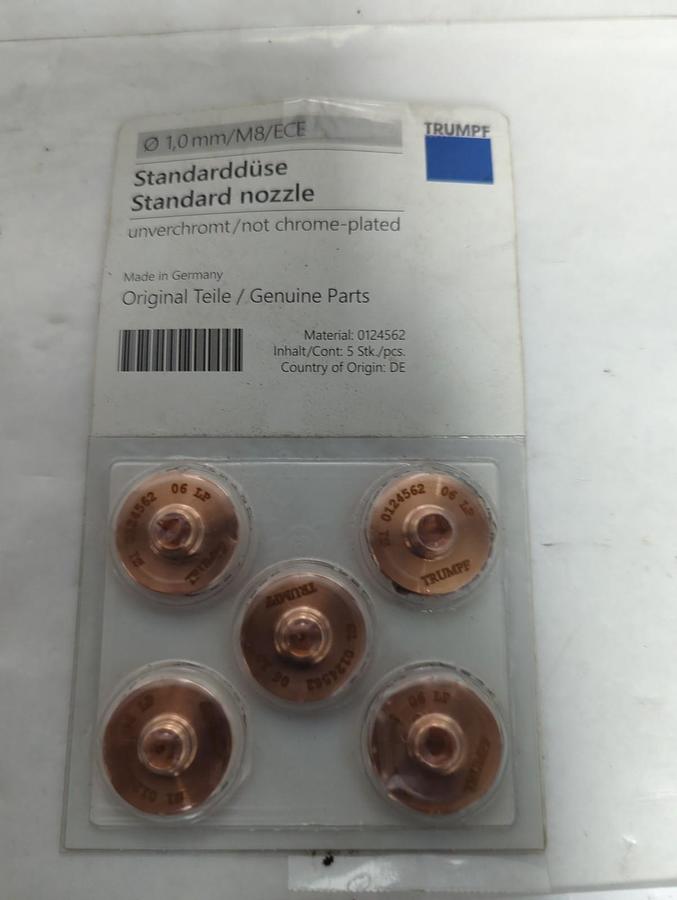 TRUMPF,0124562CHROME PLATED LASER MACHINE NOZZLE 1.0MM/M8/ECE PACK OF 5 NOS