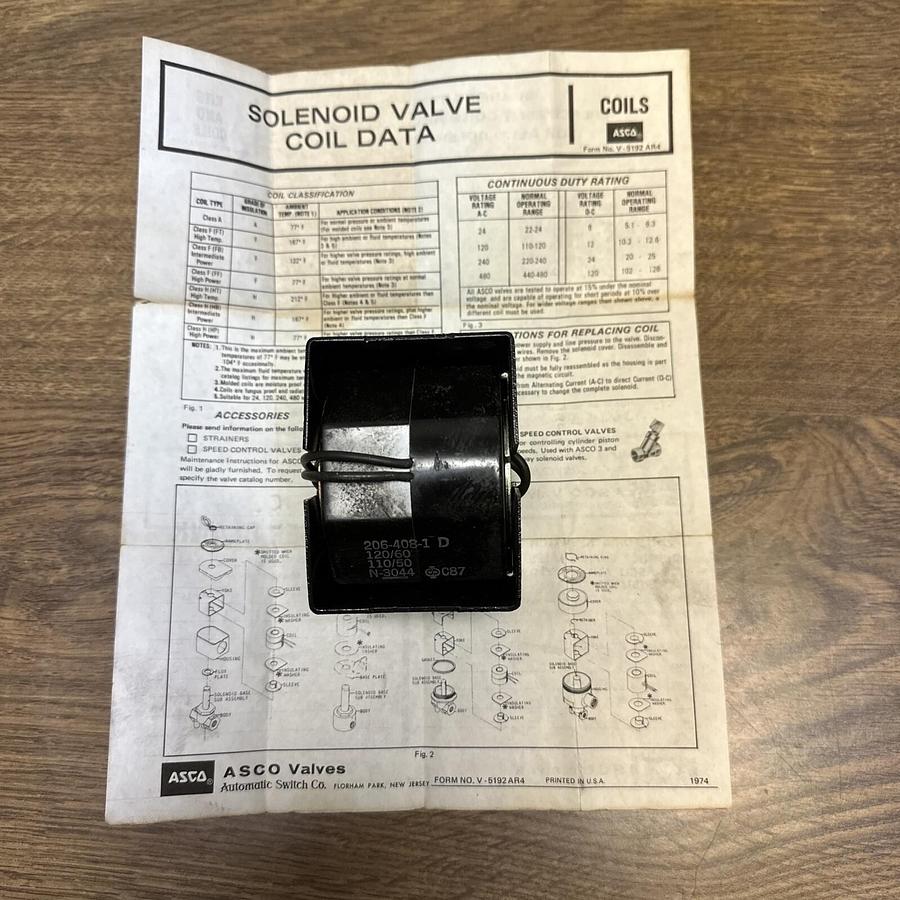 Asco Red Hat, 206-408-1D,Solenoid Valve Replacement Coil 120V/60HZ