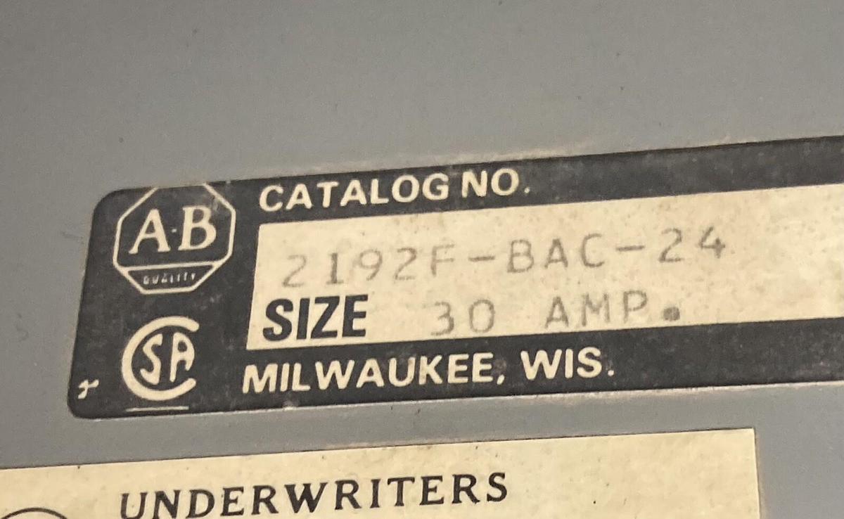 Used Allen Bradley,2100 2192F,30 Amp 12 Inch MCC Disconnect Feeder Bucket