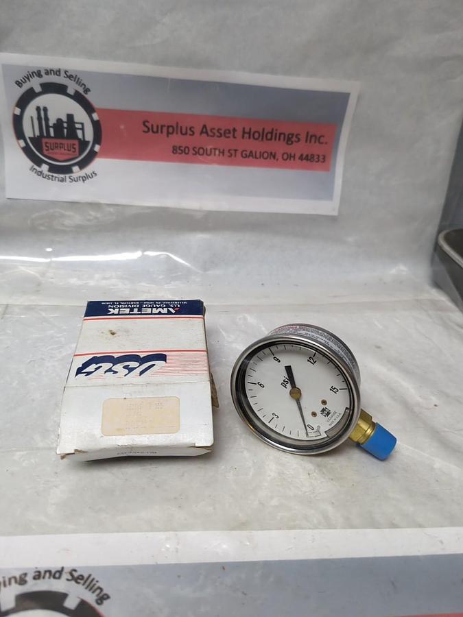 AMETEK USG,153246,GAUGE 2-1/2 IN FACE 1/4 IN NPT BOTTOM CONNECTION 0-15PSI NOS