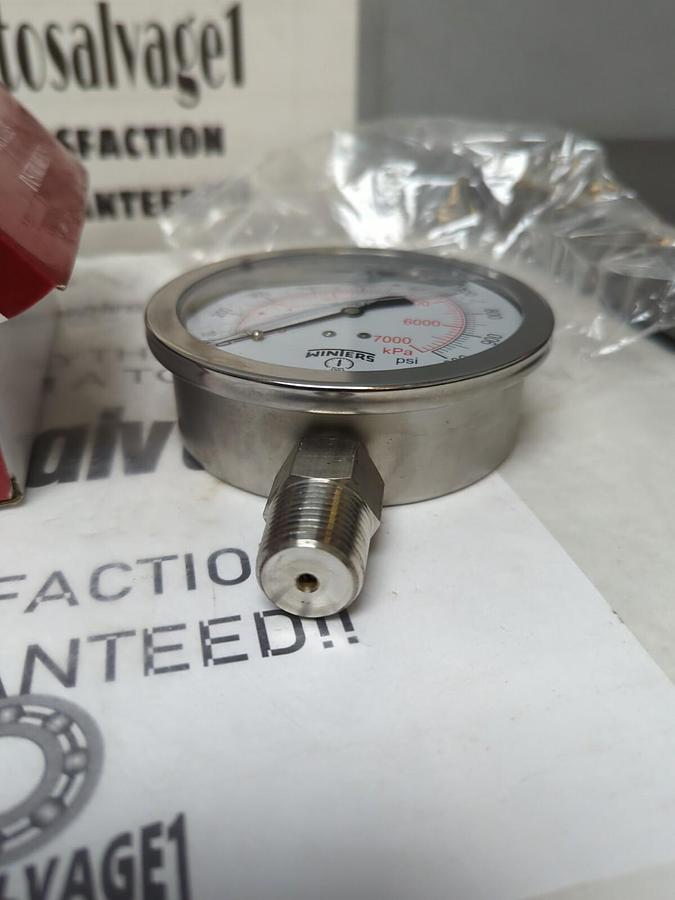 WINTERS,PFQ777,4 IN PRESSURE GAUGE 1/2 IN NPT 0-100 PSI/KPA NOS