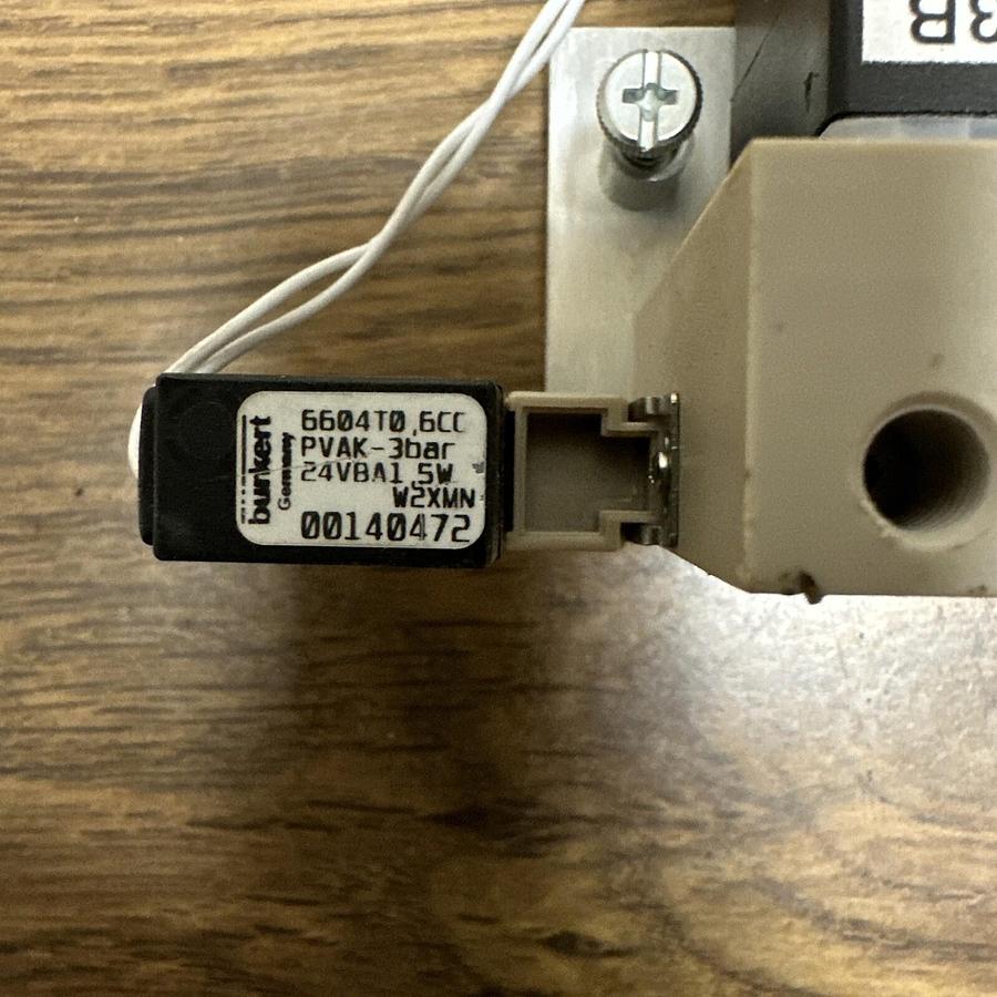 Used Burkert,0127-T-1.6-FKM-PD,2 EA. w1 ea.6604T0,600Micro Solenoid Valve wManifold