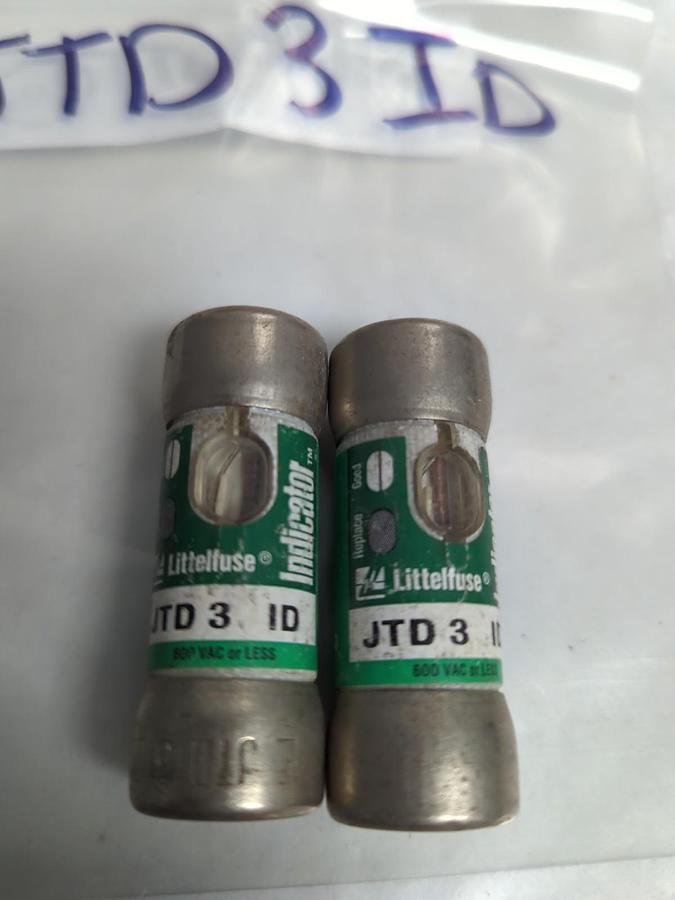 Used LITTELFUSE,JTD3ID,INDICATOR 3 AMP FUSE LOT OF 2 PRE-OWNED
